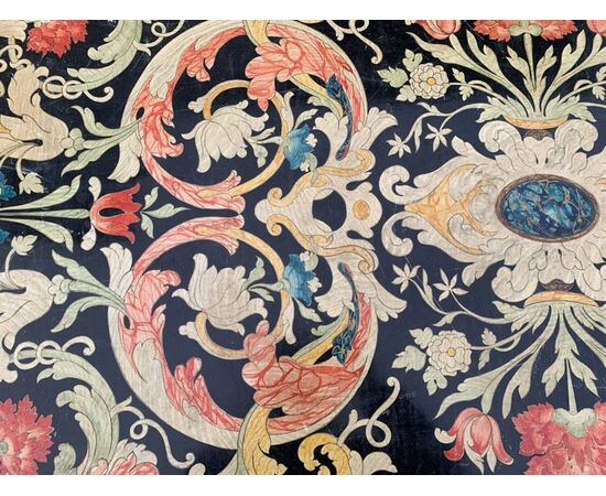 Large carved and painted wooden writing desk. Italy, 19th-20th century.
