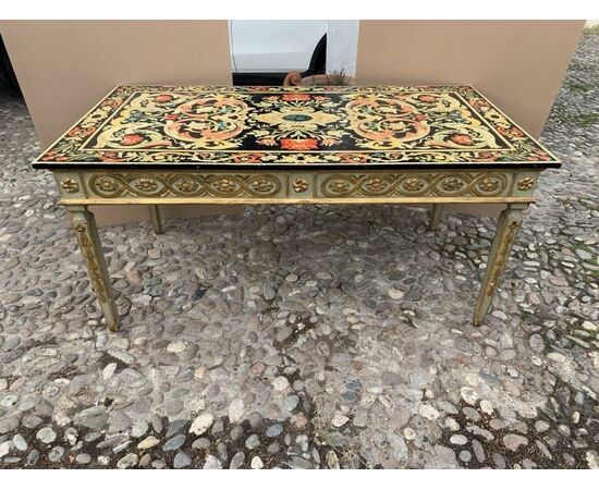 Large carved and painted wooden writing desk. Italy, 19th-20th century.