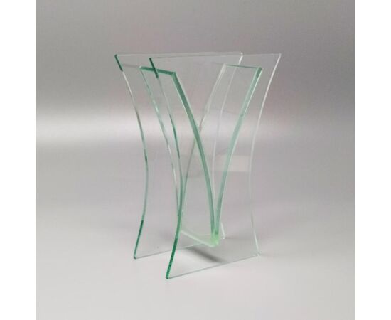 1960s Vase in Acid Crystal, Aquamarine Color. Made in italy