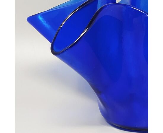 1970s Blue Vase "Fazzoletto" by Dogi in Murano Glass. Made in Italy