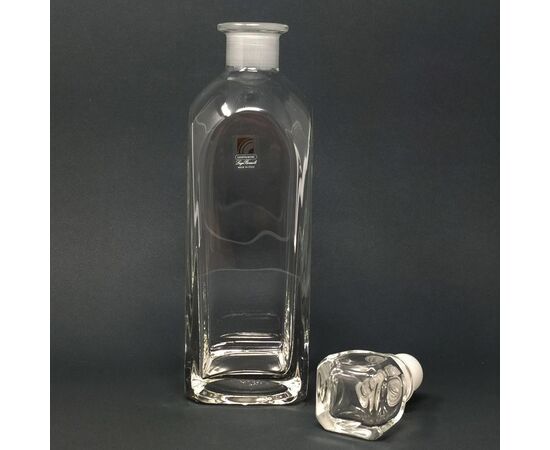 1970s Elegant Italian Vintage Crystal Decanter with 6 Crystal Glasses signed Luigi Bormioli