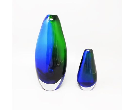 1970s Gorgeous Pair of Vases by Flavio Poli for Seguso in Murano Glass. Made in Italy