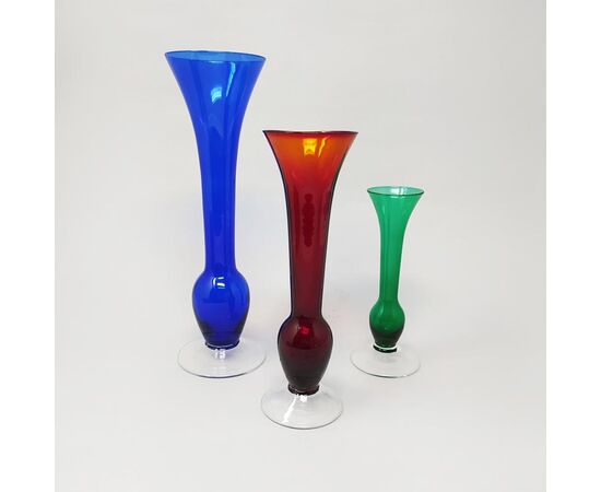 1970s Gorgeous Set of 3 Vases by Seguso, in Murano Glass, Made in Italy