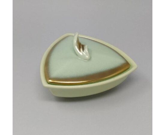1950s Vintage French Stunnig Ceramic Box in Gold and Aquamarine colors