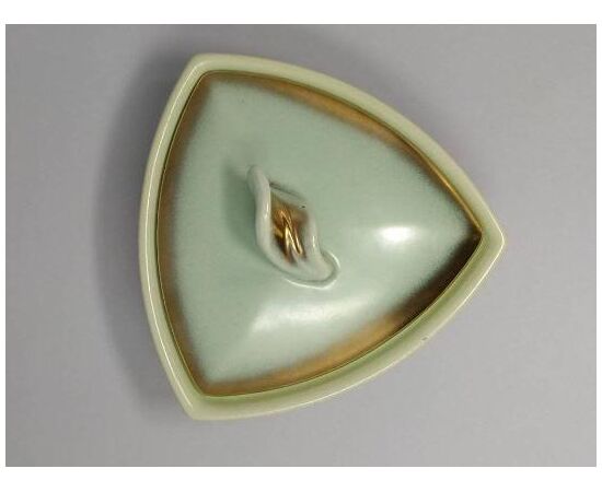 1950s Vintage French Stunnig Ceramic Box in Gold and Aquamarine colors