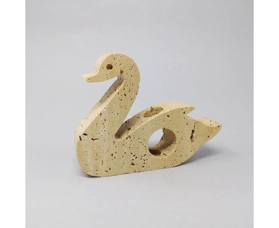 1970s Original Rare Travertine Swan Sculpture designed by Enzo Mari for F.lli Mannelli. Made in Italy