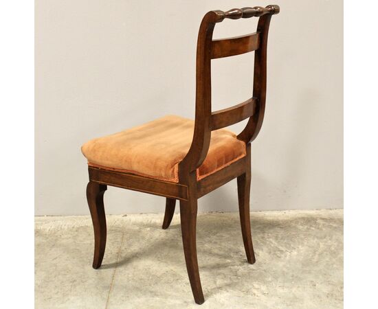 Antique set of 6 Carlo X inlaid walnut chairs - Italy 19th century