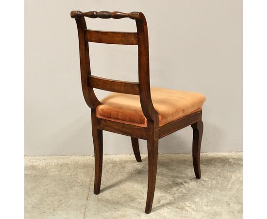 Antique set of 6 Carlo X inlaid walnut chairs - Italy 19th century