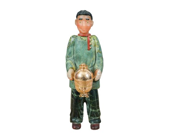 Small sculpture in different marbles and hard stones - Young man with samovar. Probably Russia, 19th-20th century.