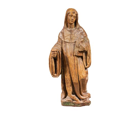 Carved wooden sculpture - Saint Robert. Italy, 16th century.