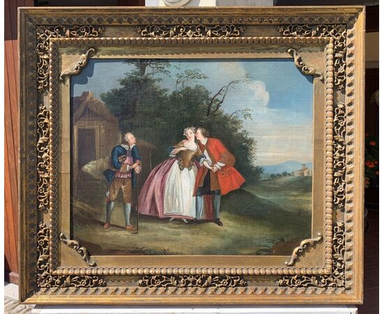 French Rococo painter (18th century) - Gallant scene in a landscape.