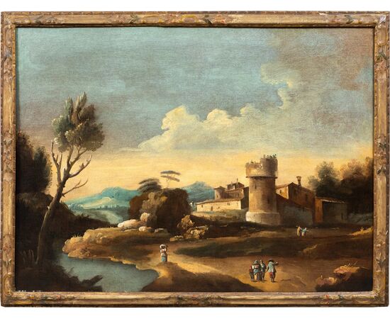 Francesco Tironi (Venezia 1745 - Venezia 1797) - Paesaggio veneto con pastori e armenti.