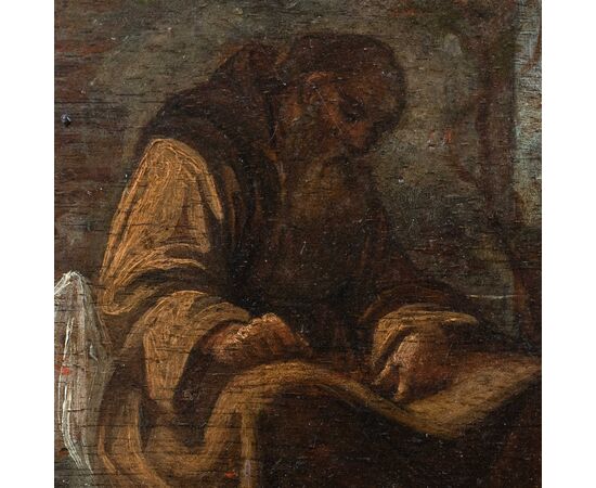Pittore italiano (XVII-XVIII sec.) - Frate francescano pellegrino assiso a scrivere (bozzetto preparatorio).