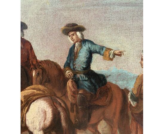Giuseppe Zais (Forno di Canale 1709 - Treviso 1784) - Paesaggio con cavalieri in sosta.