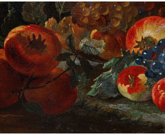 Giovanni Paolo Castelli detto Spadino (1659 Roma-1730 Roma ), Natura morta con zucca, uva, melograni, fichi e coppa in vetro