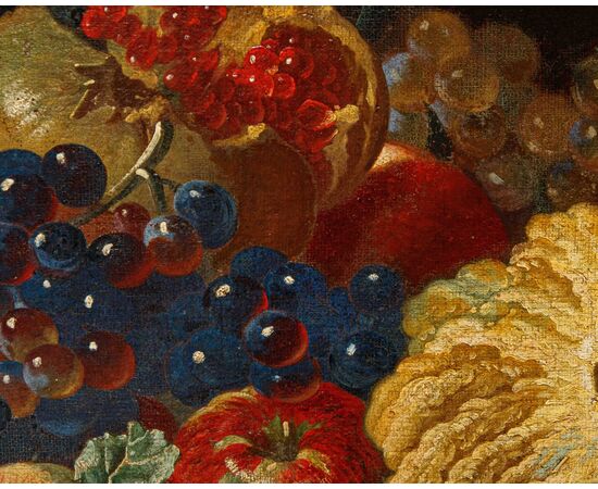 Giovanni Paolo Castelli detto Spadino (1659 Roma-1730 Roma ), Natura morta con zucca, uva, melograni, fichi e coppa in vetro