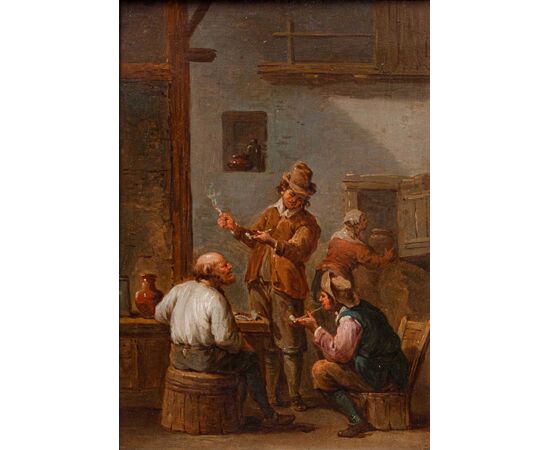 Scena di taverna con fumatori, tavola, Bottega di Jan Thomas van Kessel (Anversa, 1677-1741)