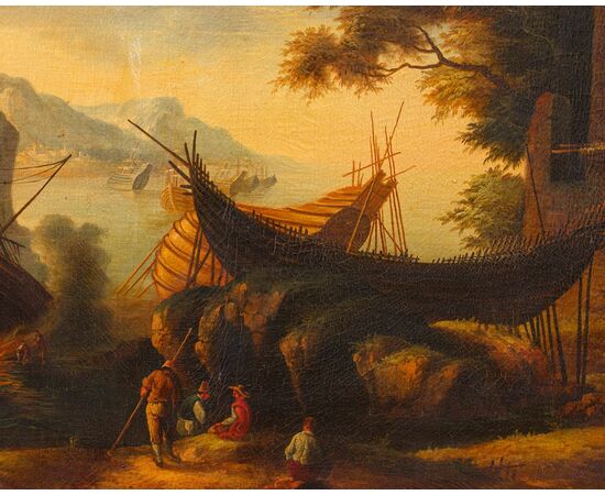 Seguace di Salvator Rosa ( 1615 – 1673), Veduta con baia