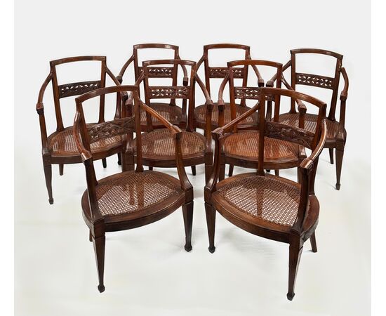 Set of eight walnut armchairs, Veneto, late 18th century