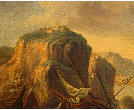 Seguace di Salvator Rosa ( 1615 – 1673), Veduta con baia