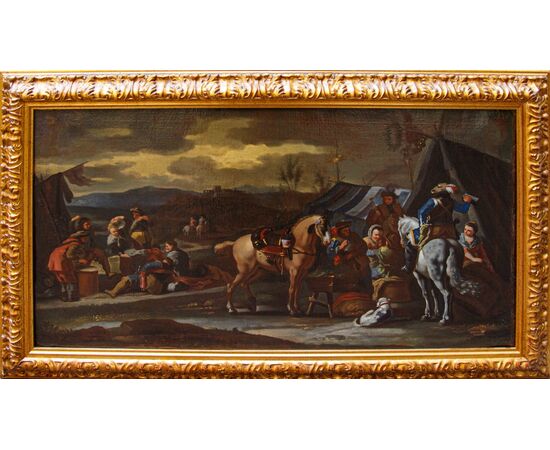 Scuola fiamminga, XVII secolo, Sosta di cavalleria