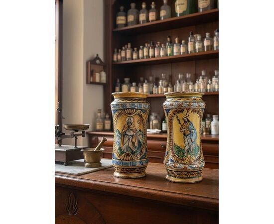 
Coppia di Albarelli in Maiolica Siciliana XIX secolo