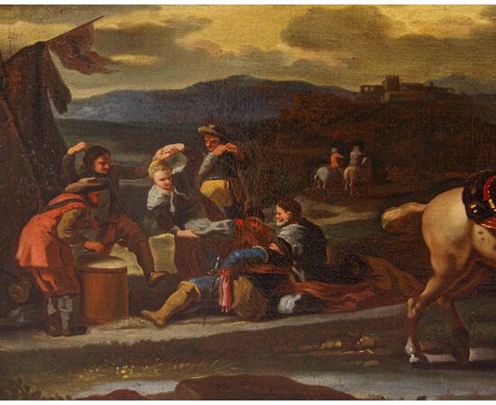 Scuola fiamminga, XVII secolo, Sosta di cavalleria