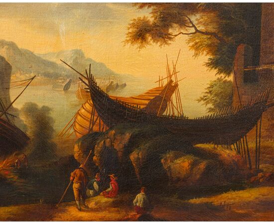 Seguace di Salvator Rosa ( 1615 – 1673), Veduta con baia