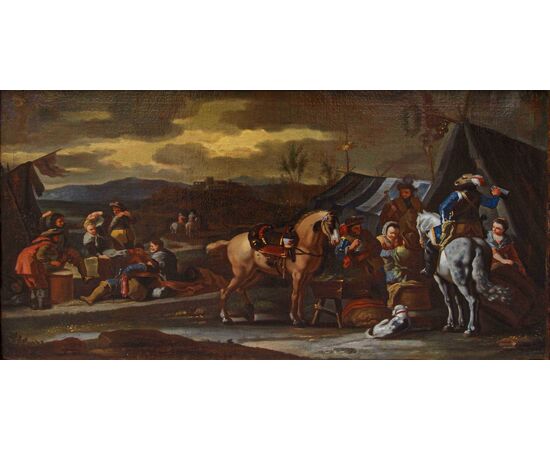 Scuola fiamminga, XVII secolo, Sosta di cavalleria