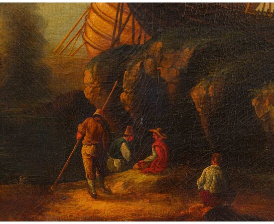 Seguace di Salvator Rosa ( 1615 – 1673), Veduta con baia