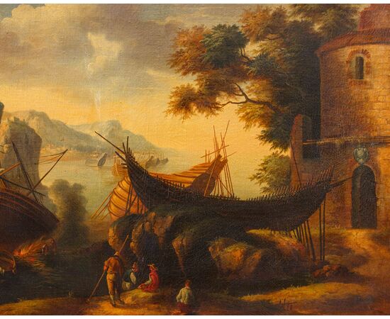 Seguace di Salvator Rosa ( 1615 – 1673), Veduta con baia