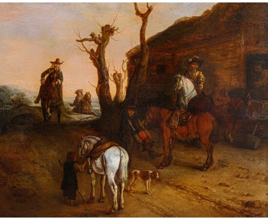 Seguace di Dirk Stoop (1610 – 1686), Sentiero con viandanti
