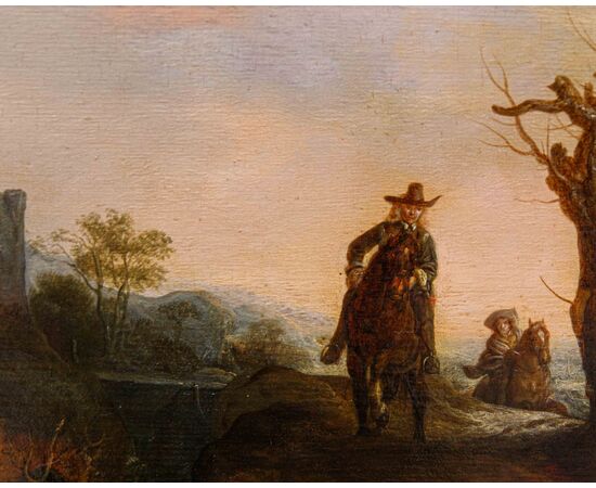Seguace di Dirk Stoop (1610 – 1686), Sentiero con viandanti