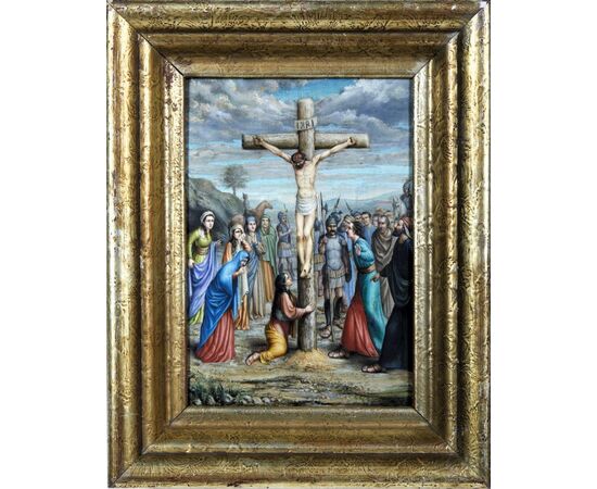 "Crucifixion of Christ" oil on panel