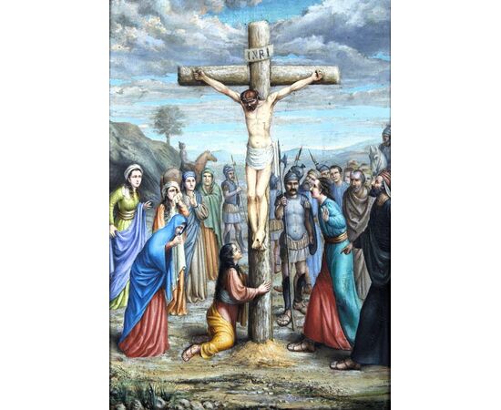 "Crucifixion of Christ" oil on panel
