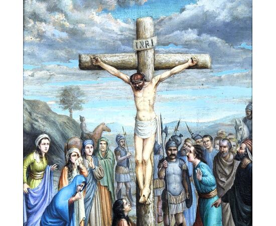 "Crucifixion of Christ" oil on panel
