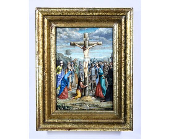 "Crucifixion of Christ" oil on panel