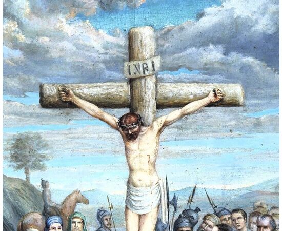 "Crucifixion of Christ" oil on panel