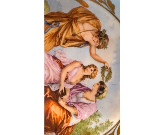 Hand-painted porcelain plate with neoclassical scene of Europe, late 19th century