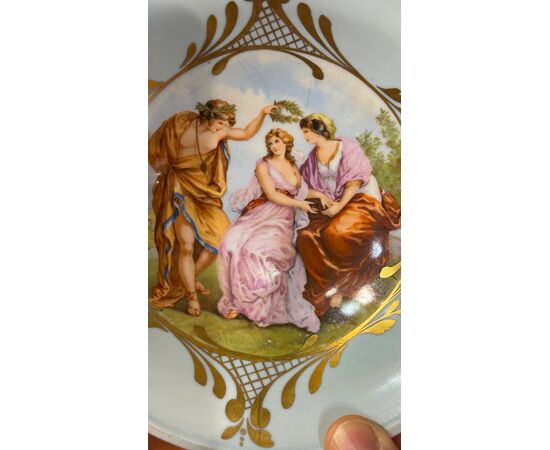 Hand-painted porcelain plate with neoclassical scene of Europe, late 19th century