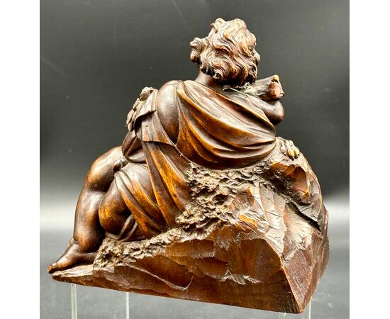 Scultura in Legno Scolpito - Putto con Cane Epoca: XIX secolo