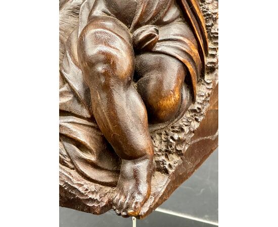 Scultura in Legno Scolpito - Putto con Cane Epoca: XIX secolo