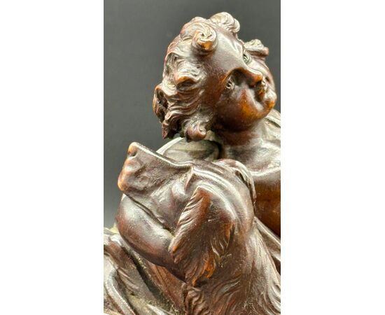 Scultura in Legno Scolpito - Putto con Cane Epoca: XIX secolo