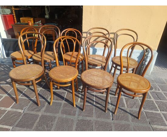 9 handmade Viennese straw chairs
