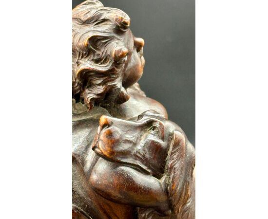 Scultura in Legno Scolpito - Putto con Cane Epoca: XIX secolo
