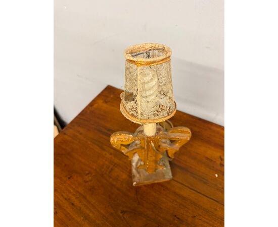 Antique palm-bearing lamp, 16th century, in wood and mecca silver, 36x19cm