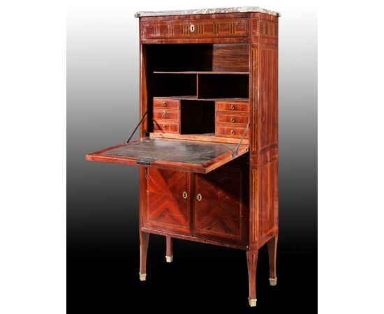 Rosewood veneer and inlaid secretary desk, France, late 18th century