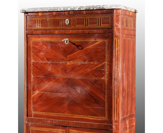 Rosewood veneer and inlaid secretary desk, France, late 18th century