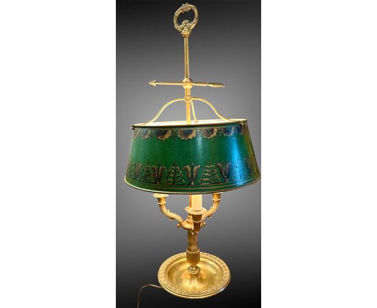 Lampada Bouillotte in bronzo dorato e paralume in metallo dipinto, primo '900.