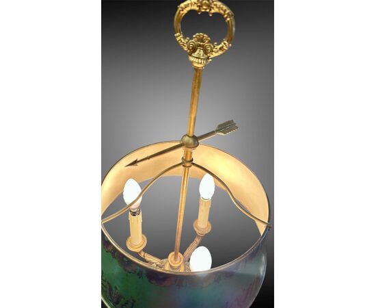 Lampada Bouillotte in bronzo dorato e paralume in metallo dipinto, primo '900.